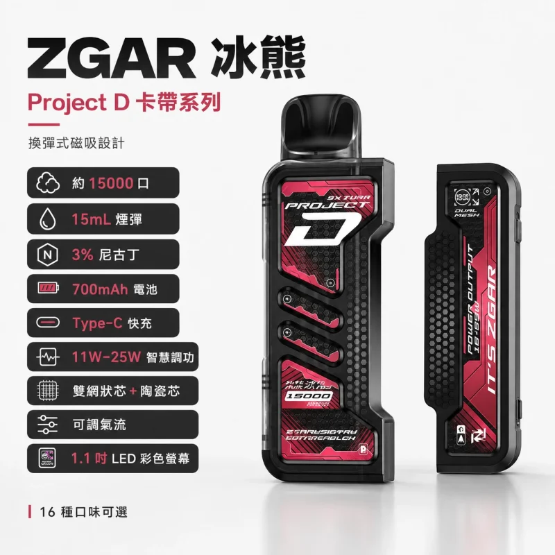 ZGAR冰熊卡帶15000口 1.1吋彩螢幕變頻調功 台灣現貨