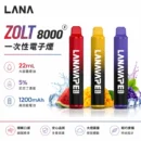 LANA ZOLT 8000口拋棄式電子煙 15ml油倉 1.2Ω網狀芯 Type-C充電