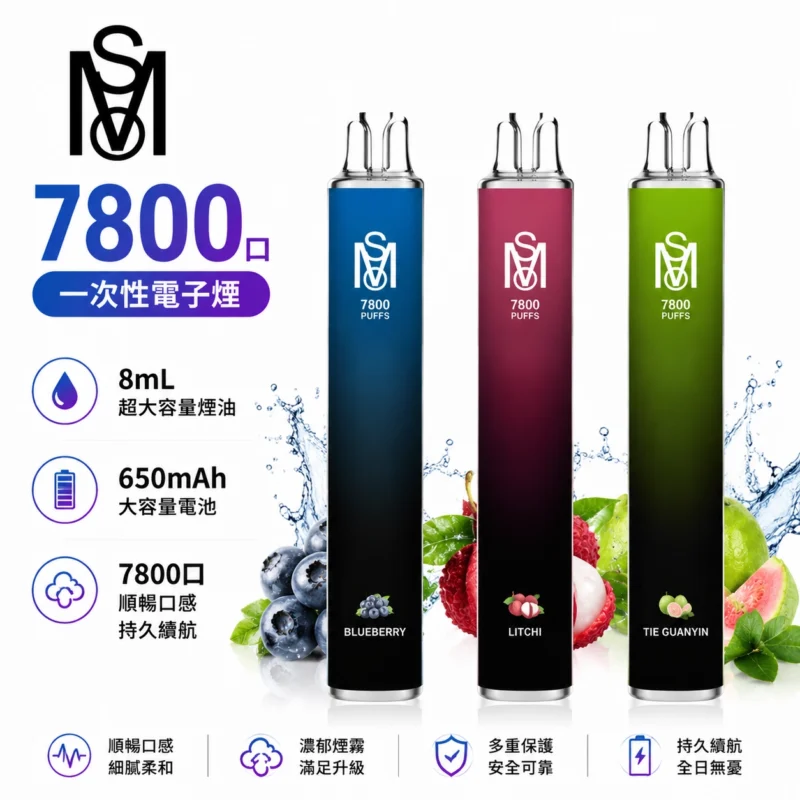 MSO爅嘶7800口拋棄式電子煙 8ml油倉650mAh Type-C快充