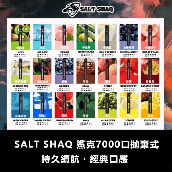 鯊克 SALT SHAQ 7000口拋棄式電子煙｜8ml大容量1.0Ω霧化芯